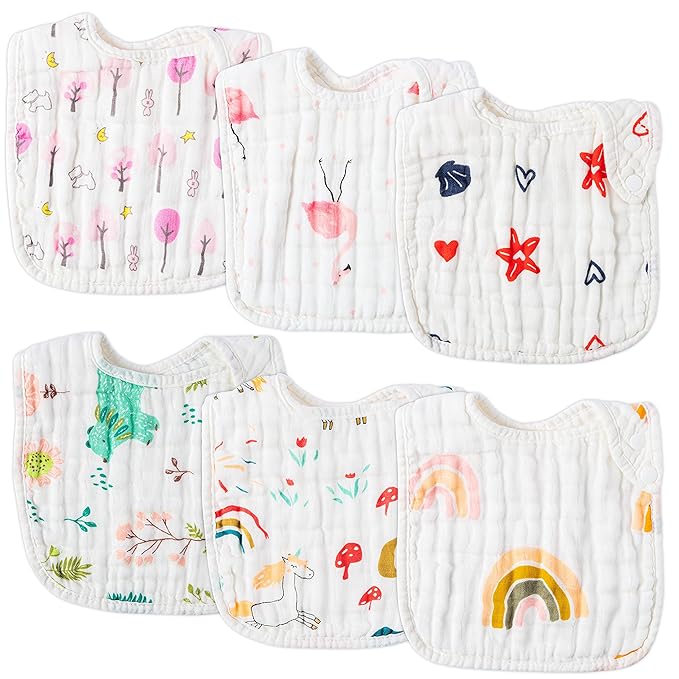 Zainpe 6Pcs Snap Muslin Cotton Bibs by Zainpe