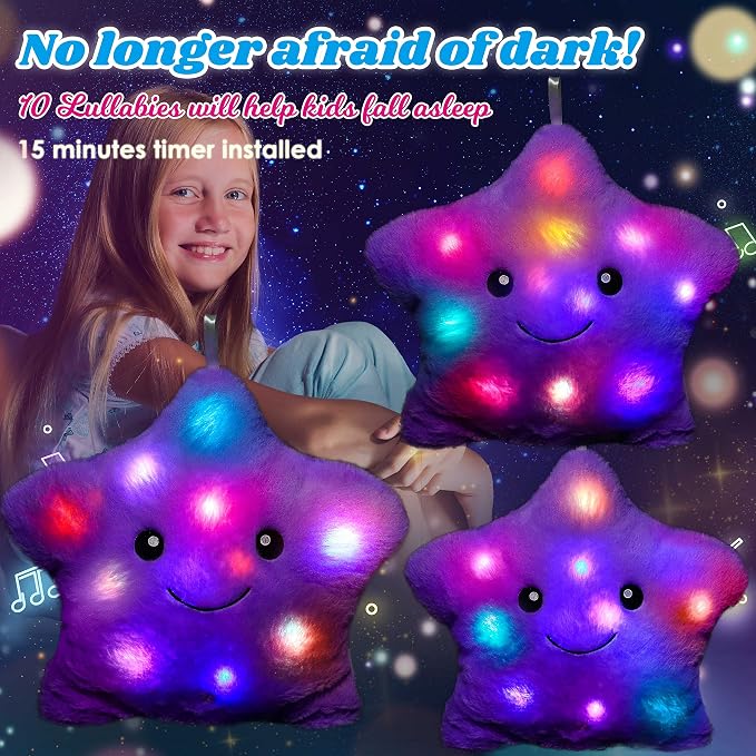 Cuteoy 13" Musical Purple Star Plush Pillow Glowing Twinkle Night Light Stuffed - Image 4