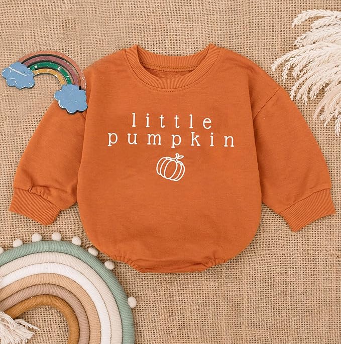 2PC Little Pumpkin Baby Romper, Infant Halloween Ghost Outfit, Fall Baby Girl - Image 2