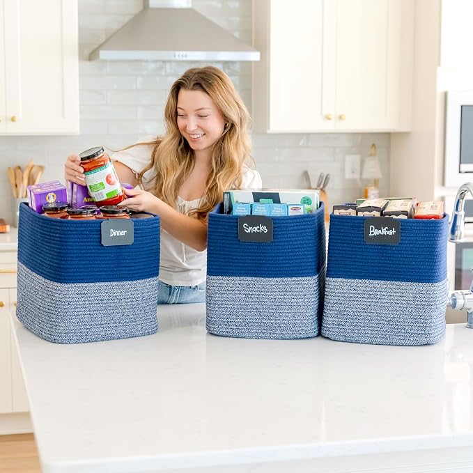 NaturalCozy 13x15x13 Kallax Storage Cubes Bins, 3 Pack | Cotton Rope Cube - Image 4
