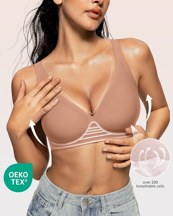 OEAK Womens Deep V Bras Wireless Comfortable Bra Supportive No Underwire Bras - Image 2