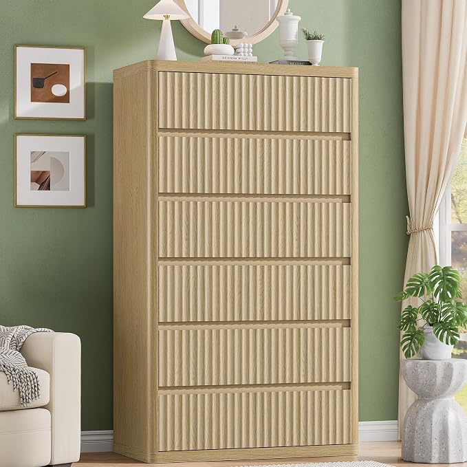 Fluted 6 Drawers Dresser for Bedroom, Wooden Dressers Drawer Closet Clothes by StandifurnoFurniture