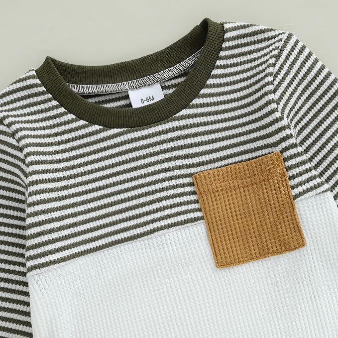 Toddler Baby Boy Fall Clothes Waffle Outfit Long Sleeve Color Blocking - Image 4
