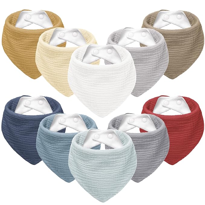 Susurration Muslin Baby Bibs 10Pack Baby Bandana Drool Bibs Soft Adjustable by Susurration