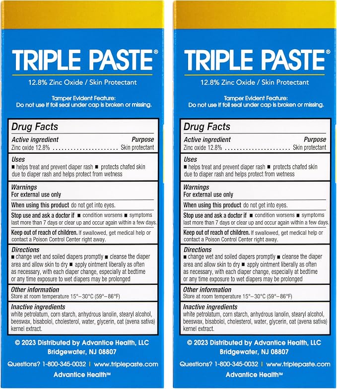 Triple Paste Diaper Rash Cream for Baby - 3 oz Tube - Zinc Oxide Ointment Treats - Image 2