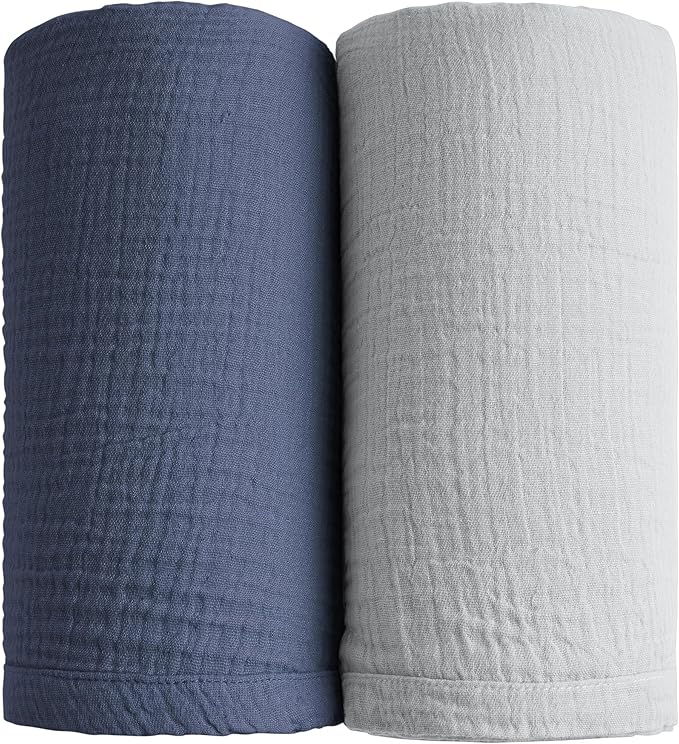 Konssy Muslin Swaddle Blankets for Boys Girls, 2 Pack Receiving Baby Blanket by Konssy