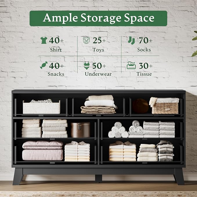 Fluted Dresser with 7 Drawers, Wooden Dresser TV Stand, Modern Closet Clothes - Image 4