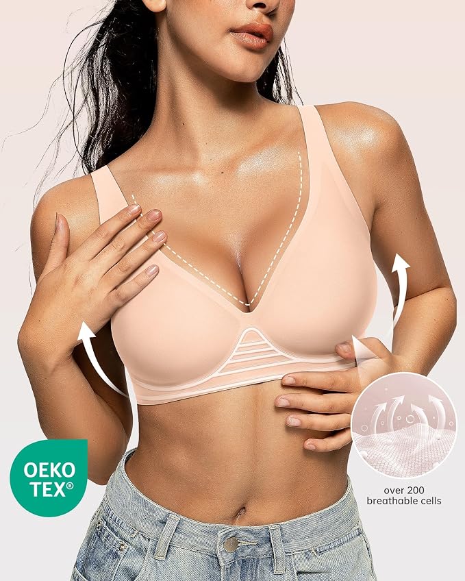 OEAK Womens Deep V Bras Wireless Comfortable Bra Supportive No Underwire Bras - Image 2