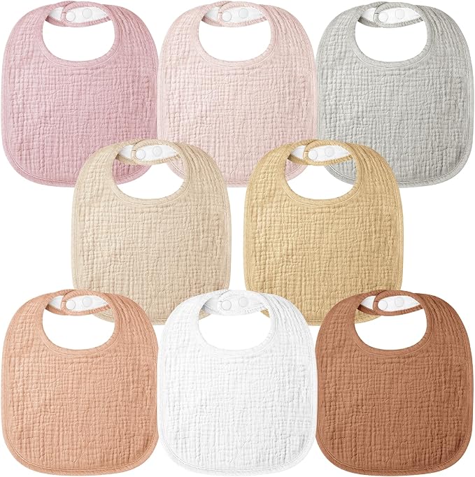Bearmoss Muslin Baby Drooling Bibs 8 Pack, 100% Cotton Square Adjustable by Bearmoss