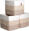 NaturalCozy 13x15x13 Kallax Storage Cubes Bins, 3 Pack | Cotton Rope Cube by NaturalCozy
