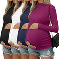 4 Packs Womens Maternity Shirts Long Sleeve Cotton Ribbed Pregnancy Mock Neck by Oakgarden