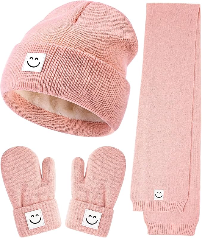 Baby Beanie Mittens Scarf Set, Toddler Kids Winter Hat and Thermal Gloves Neck by Hispeka