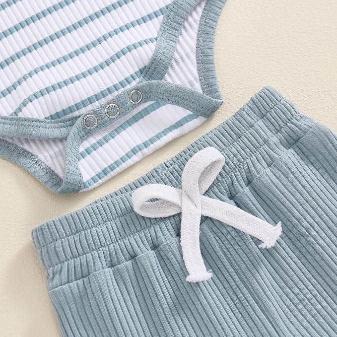 Newborn Baby Boy Girl Clothes Ribbed Knitted Long Sleeve Romper Pants Solid - Image 5