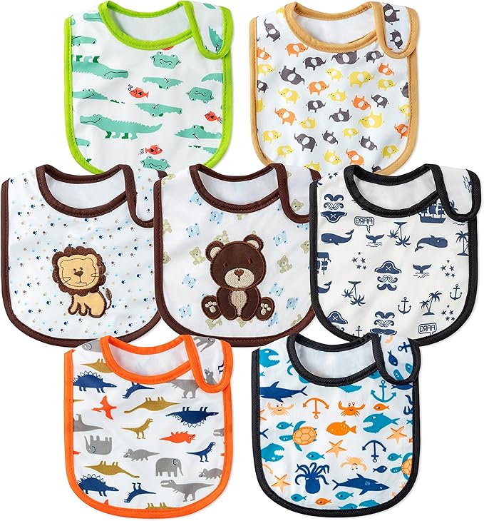7Pcs Cotton Waterproof Baby Bibs Hook Loop Closure Newborn Bib Keepsake Baby by 2ooya