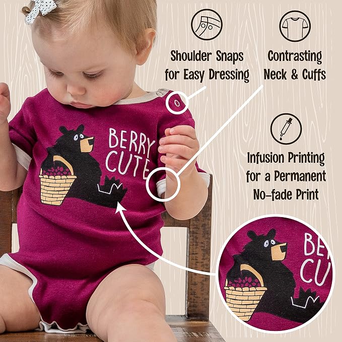 Lazy One Cute Unisex Baby Bodysuit, Cute Animal Designs, 6-18 Months - Image 5