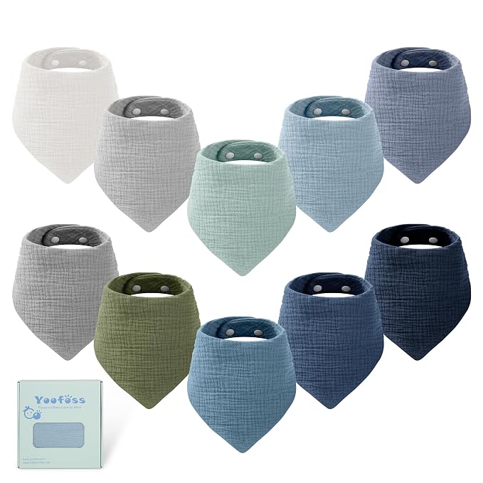 Yoofoss Muslin Baby Bibs 10 Pack 100% Organic Cotton 6-Layer Soft Absorbent by YOOFOSS