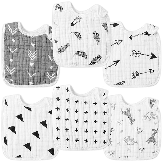 Zainpe 6Pcs Snap Muslin Bibs for Baby Machine Washable Adjustable Unisex Burp by Zainpe