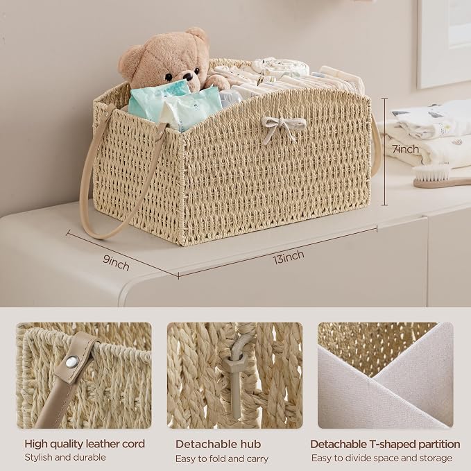 HBlife Diaper Caddy Organizer, Hand-Woven Storage Basket - Image 3