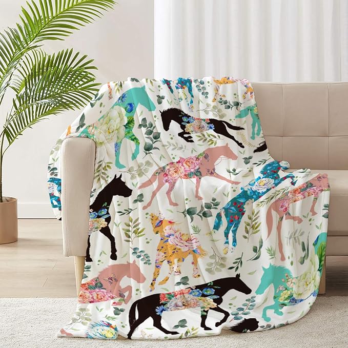 Colorful Floral Horse Throw Blanket - Image 4