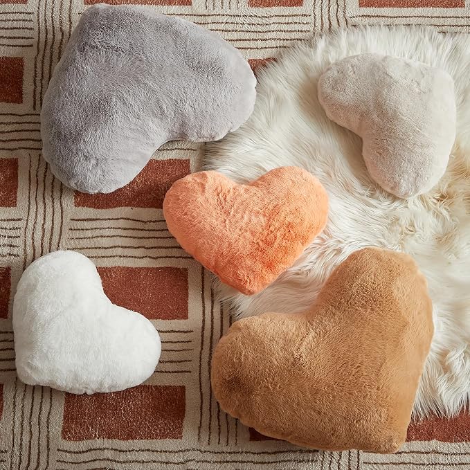 EastTree Beige Heart Shaped Pillows, Ultra Soft Extra-Large Fluffy Love Throw - Image 6