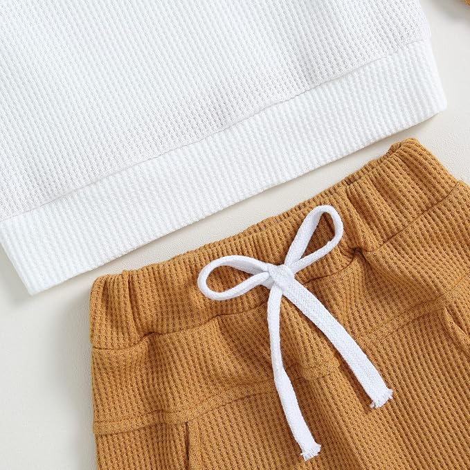 Toddler Baby Boy Fall Clothes Waffle Contrast Color Sweatshirt Pants Sets - Image 7