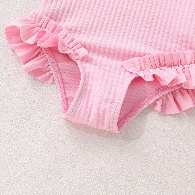 Happy Town Toddler Swimsuit Girl Solid Color Stripe One-Piece Baby Bathing Suits - Image 5