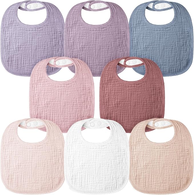 Bearmoss Muslin Baby Drooling Bibs 8 Pack, 100% Cotton Square Adjustable by Bearmoss