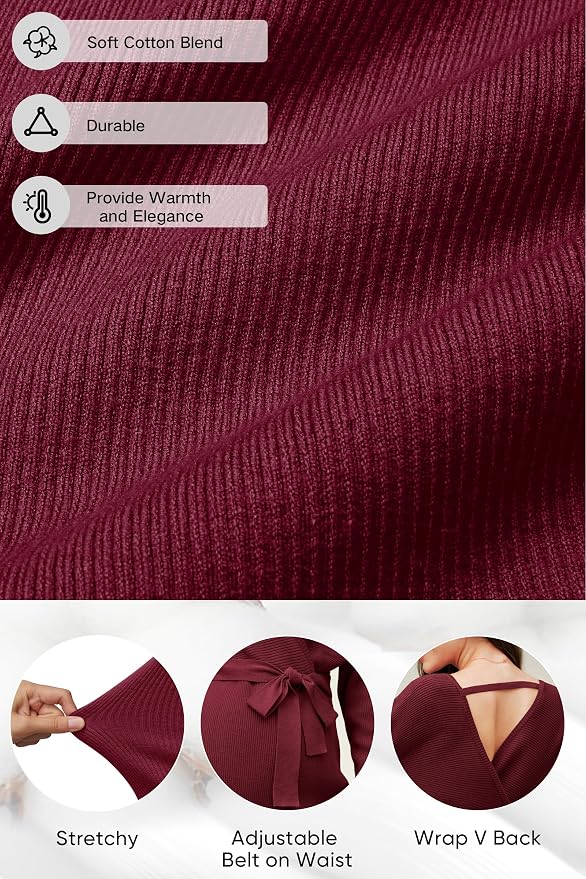 OUGES Womens Soft Cotton Blend Maternity Sweater Wrap V Neck Long Sleeve V Back - Image 2