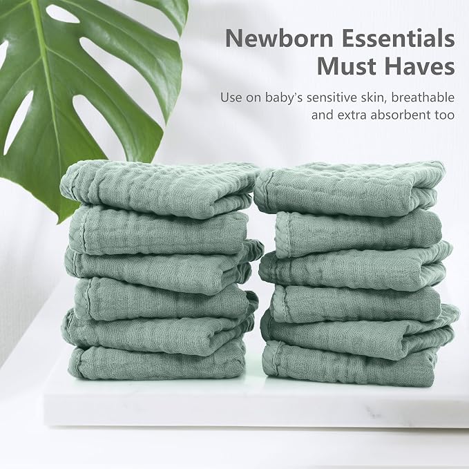 SWEET DOLPHIN 12 Pack Muslin Burp Cloths Large 100% Cotton Hand Washcloths - Image 3