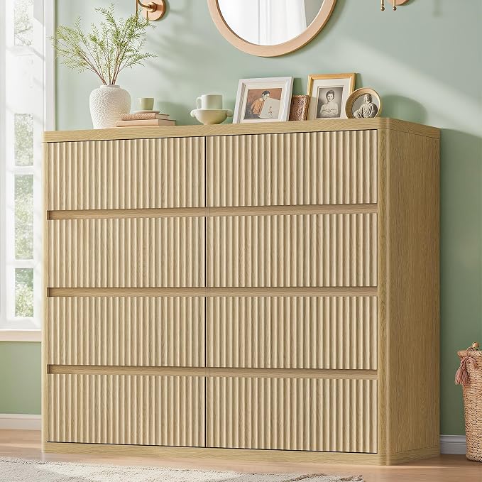 48" Wide Fluted Dresser with 8 Drawers, Modern Chest of Drawers with Deep - Image 9