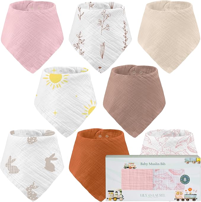Muslin Baby bibs for drooling and teething, 100% cotton, Bibs for baby girl by LilyOlaurel