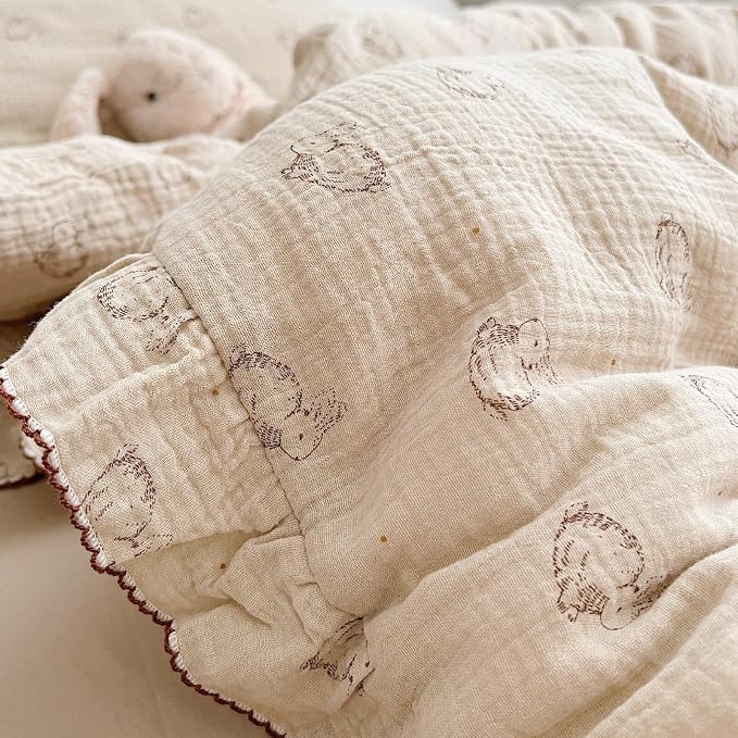 BuLuTu 2-Layer Cotton Muslin Toddler Pillowcase Rabbit Pattern, Soft Breathable - Image 5