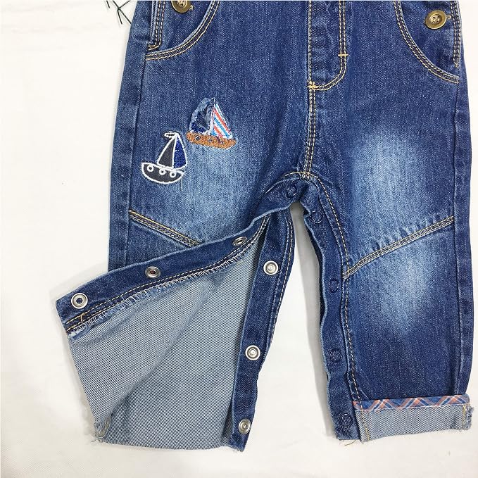 KIDSCOOL SPACE Baby Little Kids Cute Denim Embroidered Fashion Jean Overalls - Image 3
