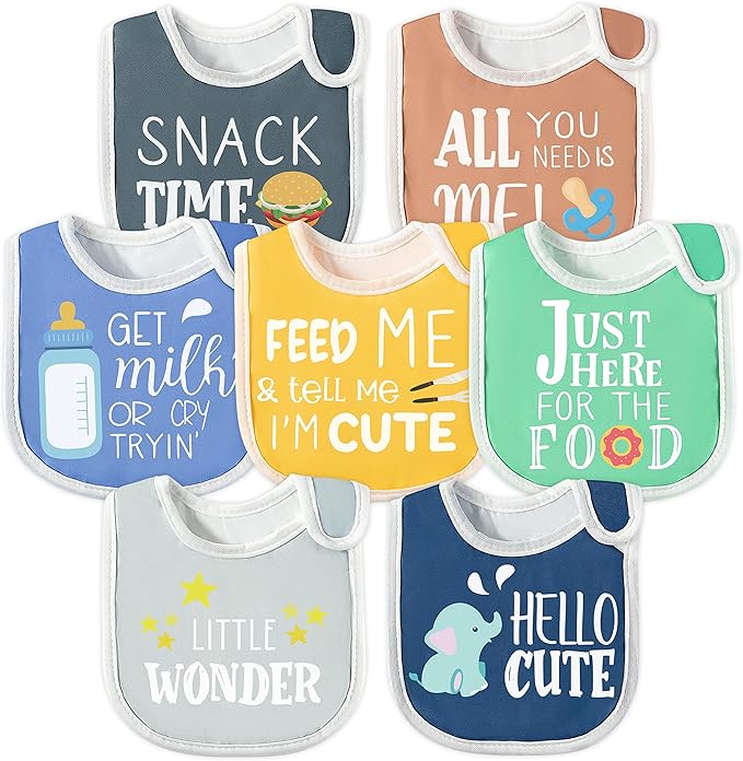7Pcs Cotton Waterproof Baby Bibs Hook Loop Closure Newborn Bib Keepsake Baby by 2ooya